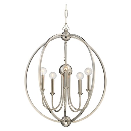 Crystorama 5 Light Polished Nickel Modern Chandelier 2247-PN_NOSHADE